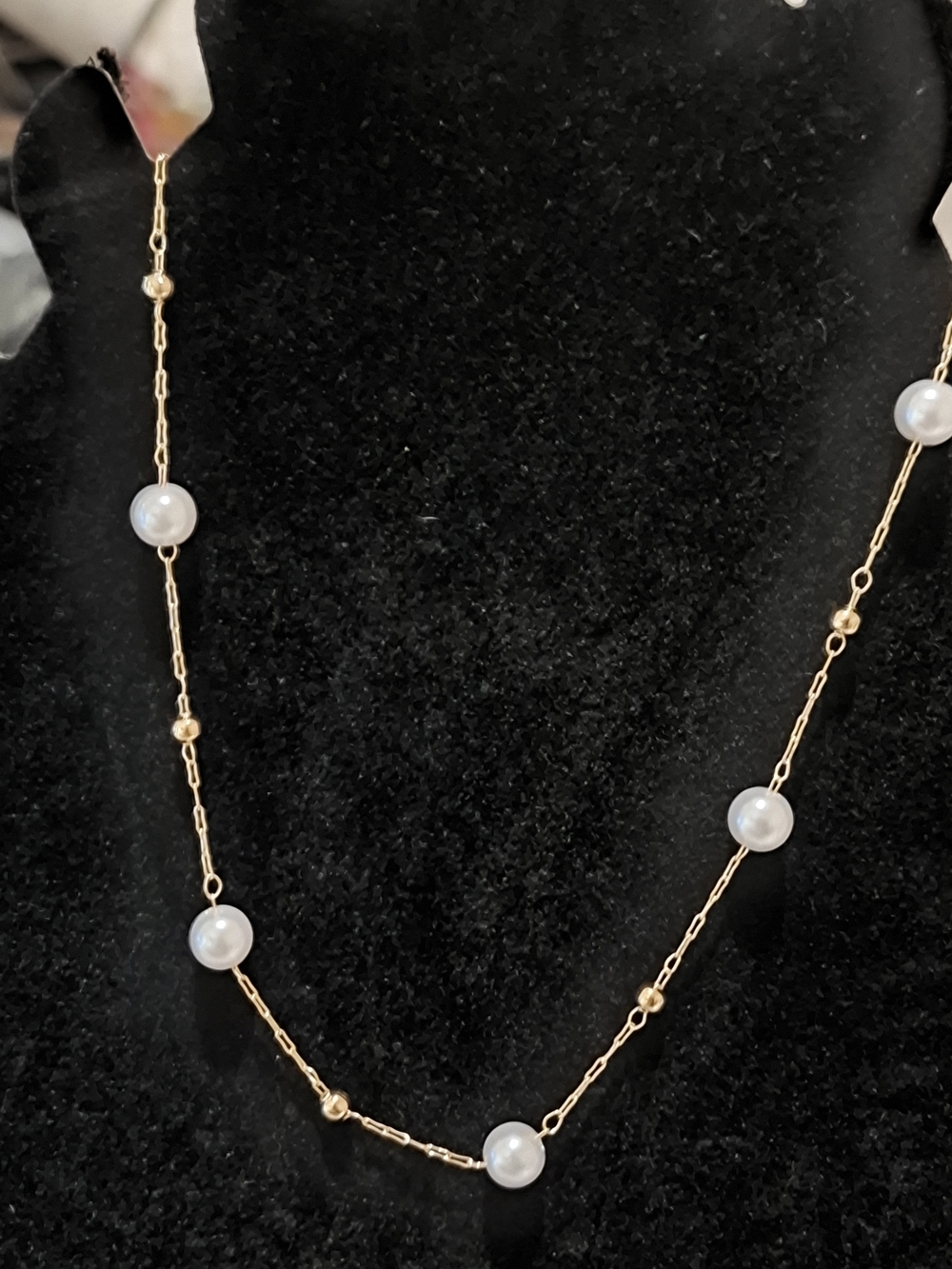 Gold Pearl Station Necklace - Elegant Women's Jewelry